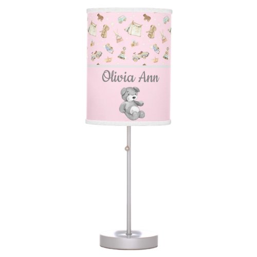 Name on Vintage Toys Teddy Bear Baby Girl Pink Table Lamp