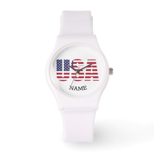 Name on White Silicone USA Design Sport Watch