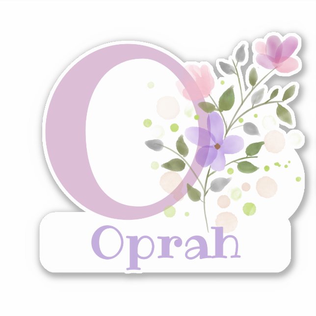Name Oprah & Initial with Floral Design Sticker (Front)