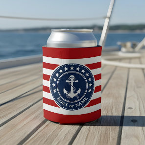 Name or Boat Name Nautical Anchor Stars Stripes Can Cooler
