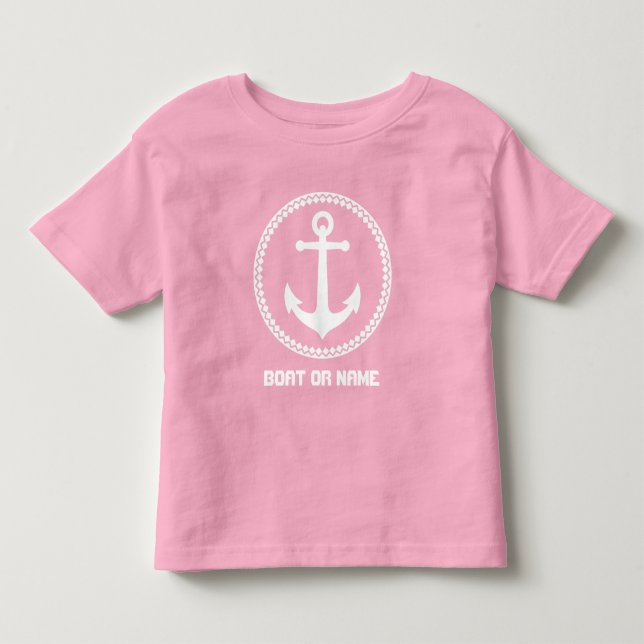 Name or Boat Name Nautical Sea Anchor Pink White Toddler T-shirt (Front)