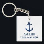 Name or Boat Name Nautical Vintage Anchor White Keychain<br><div class="desc">Your Personalized Name or Boat Name With a Classic Nautical Vintage Anchor in Navy Blue on a Stylish White or Custom Colored Keychain.</div>
