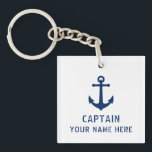 Name or Boat Name Nautical Vintage Anchor White Keychain<br><div class="desc">Your Personalized Name or Boat Name With a Classic Nautical Vintage Anchor in Navy Blue on a Stylish White or Custom Colored Keychain.</div>