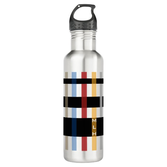 Name or Initials & Modern Weaving Stripes Water Bottle (Front)
