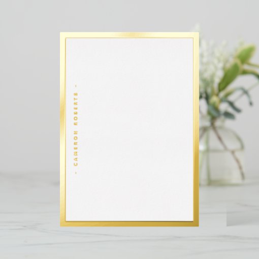 Name or monogram silver gold foil border note card | Zazzle