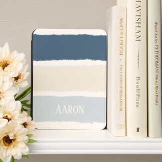 Name or Monograms Paintbrush Stripes in Blues Ecru Kindle Cover