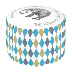 Name or Quote Circus Elephant Abstract Cube Art Pouf