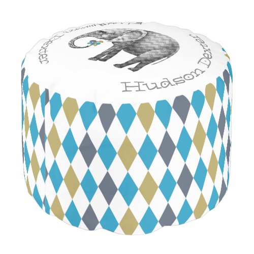 Name or Quote Circus Elephant Abstract Cube Art Pouf