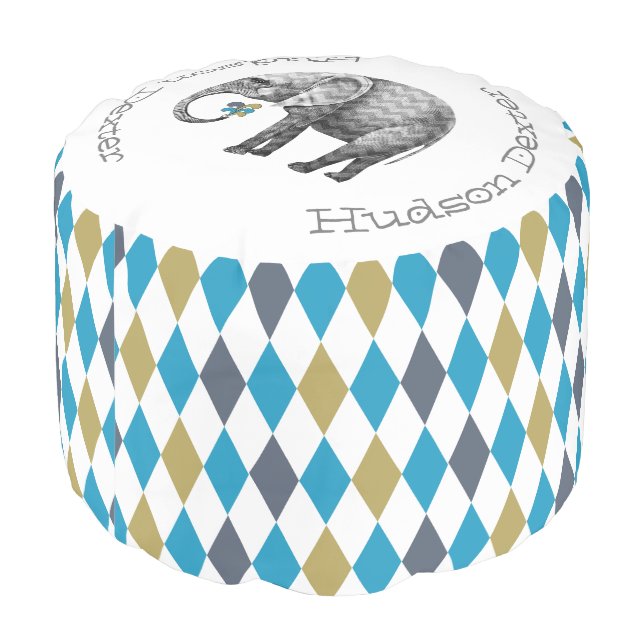 Name or Quote Circus Elephant Abstract Cube Art Pouf (Angled Back)