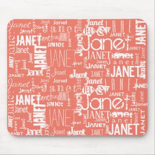 Name Orange and White Word Cloud Personalize Mouse Pad