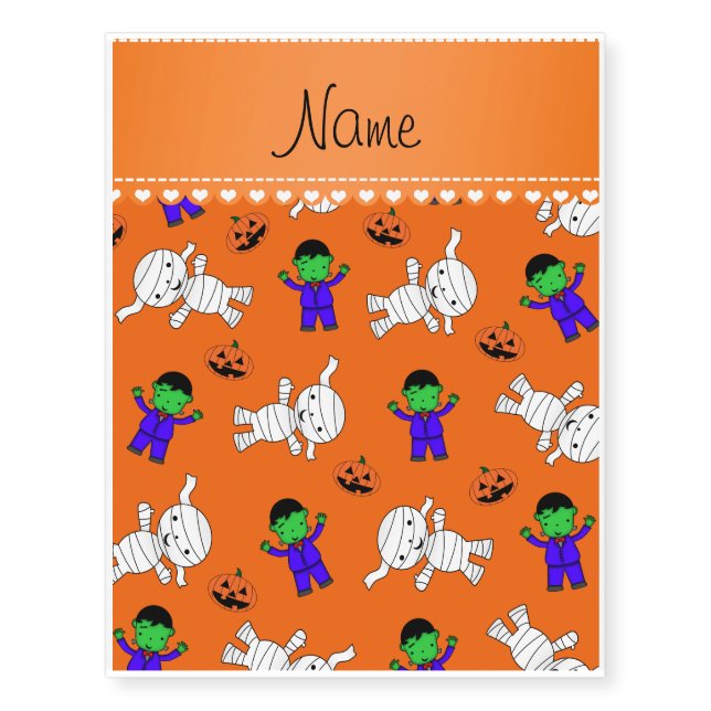 Name orange frankenstein mummy pumpkins temporary tattoos (Front)
