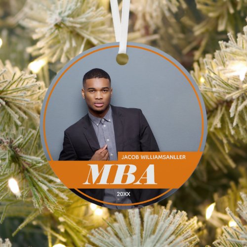 Name Orange Photo MBA Graduation Metal Ornament