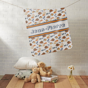 Name Orange White Tropical Fish Pattern Nursery Baby Blanket