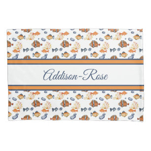 Name Orange White Tropical Fish Pattern Nursery Pillow Case
