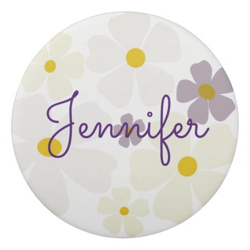 Name Over Pale Cream and Purple Flowers Eraser
