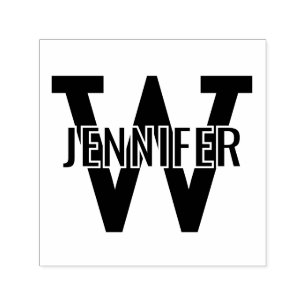 Name Over Simple Bold Single Initial Monogram #1 Self-inking Stamp