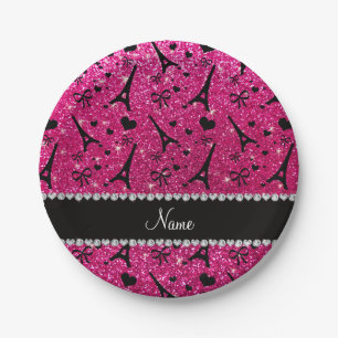 name paris eiffel tower neon hot pink glitter paper plates