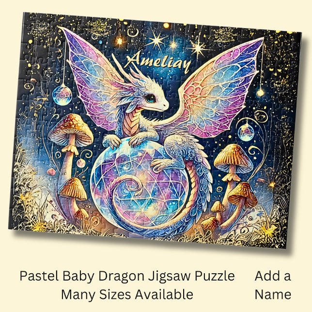 Name, Pastel Baby Dragon Pink Blue on Dark Jigsaw Puzzle (Creator Uploaded)
