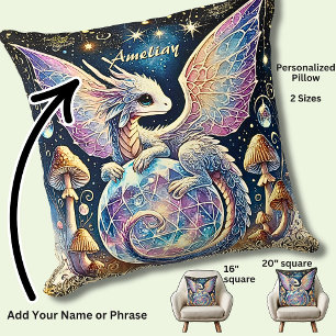 Name, Pastel Baby Dragon Pink Blue on Dark Throw Pillow
