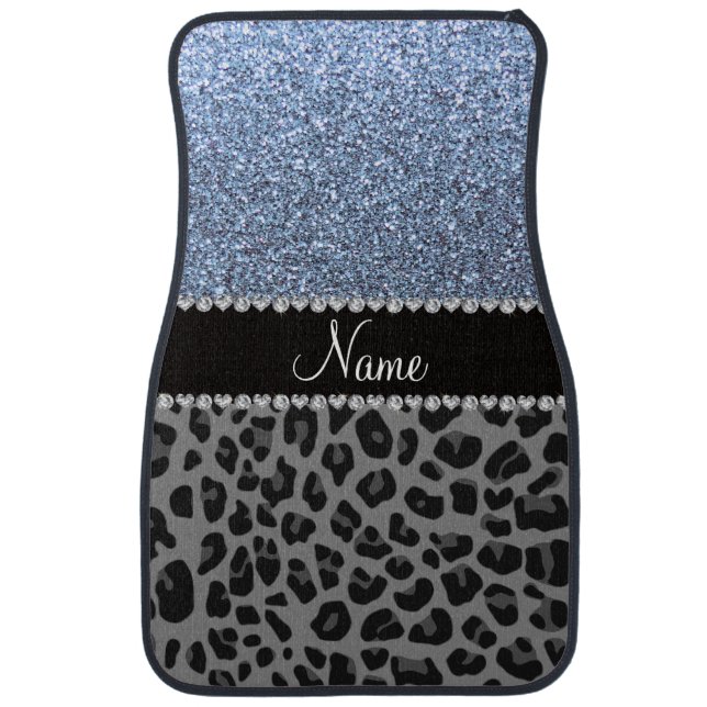 Name pastel blue glitter black leopard car floor mat (Front)