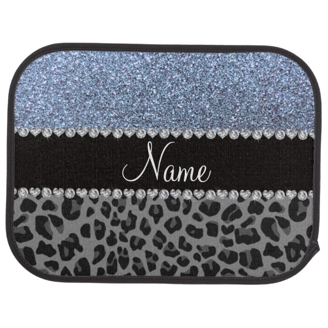 Name pastel blue glitter black leopard car mat (Rear)