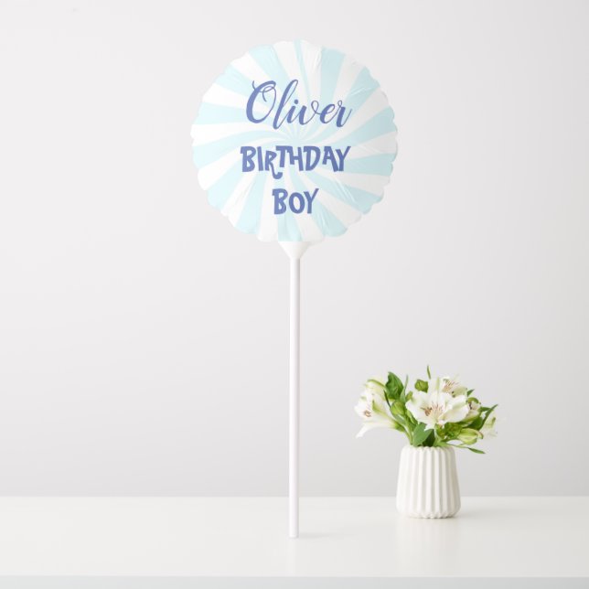 Name Pastel Blue Peppermint Swirl Birthday Boy  Balloon (In SItu)