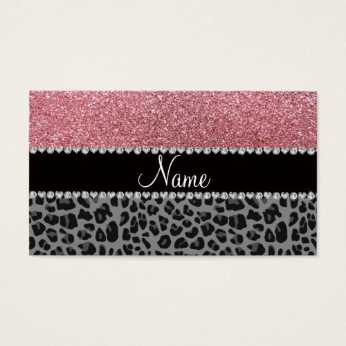 Name pastel pink glitter black leopard business cards