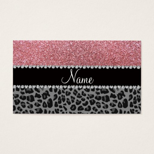 Customizable Name pastel pink glitter black leopard business cards