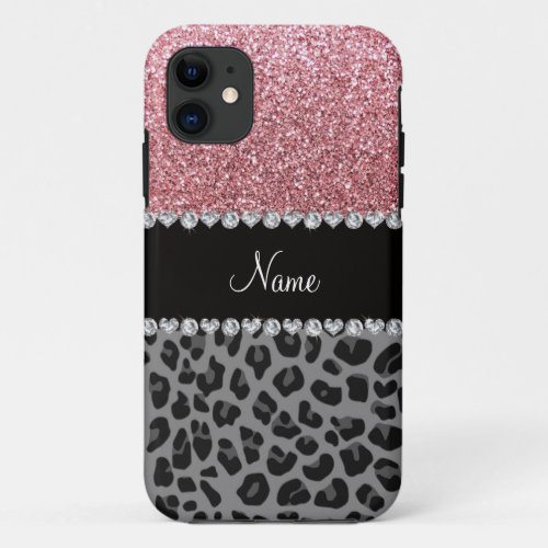 Name pastel pink glitter black leopard iPhone 11 case