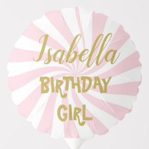 Name Pastel Pink Peppermint Swirl Birthday Girl Balloon