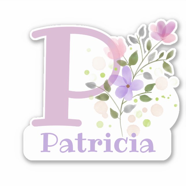 Name Patricia & Initial with Floral Design Sticker (Front)
