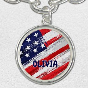 Name, Patriotic .875-inch Charm, SS Plated Bracelet