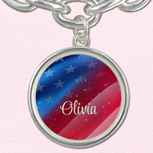 Name, Patriotic .875-inch Charm, SS Plated Bracelet