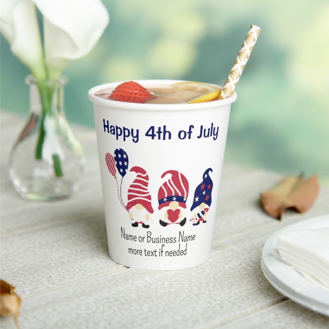 Name, Patriotic Gnomes Stars & Stripes 8oz Party Paper Cups (Insitu)