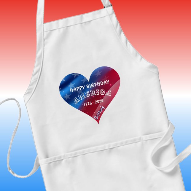 Name || Patriotic Heart Happy Birthday America  Adult Apron (Creator Uploaded)