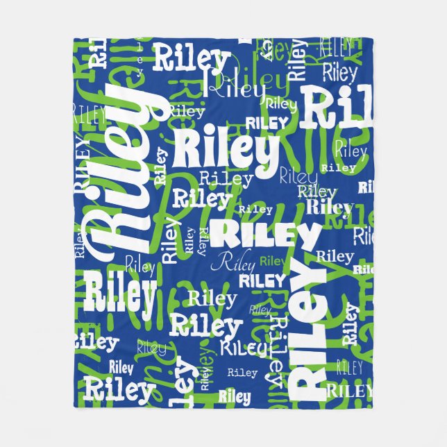  Name Pattern Blue Green Typography Sport Team Fleece Blanket (Front)