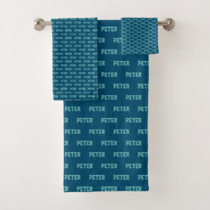 Name Pattern Modern Elegant Blue Bath Towel Set