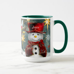 Name Personalize Christmas Gift Cute Snowman Mug