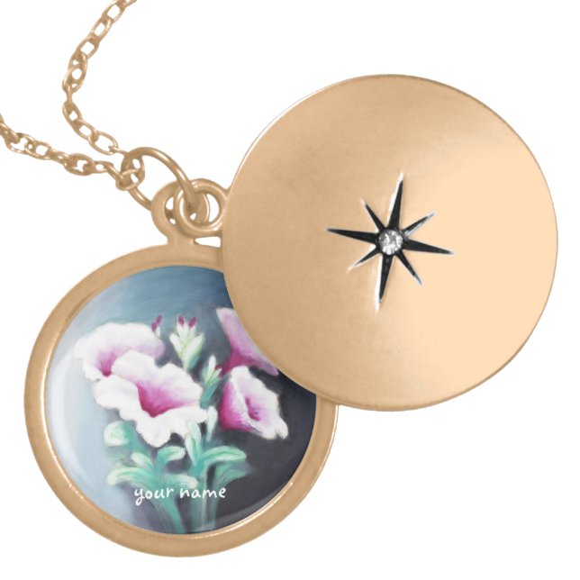 Name personalized, beautiful Flowers, elegant Gold Plated Necklace (Front)