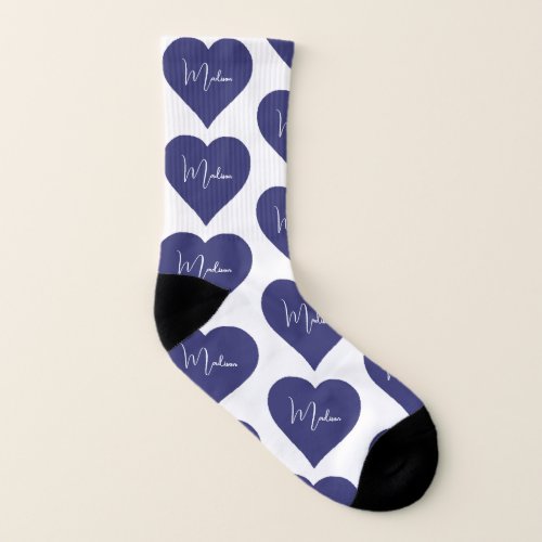 Name Personalized Dark Blue Heart Custom lovely Socks