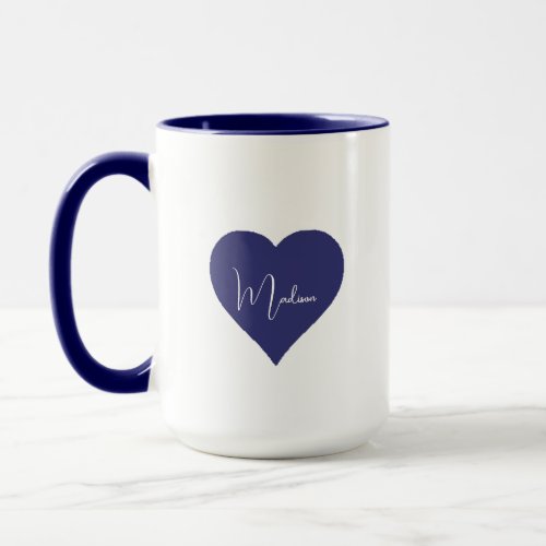 Name Personalized Dark Blue Heart Custom Mug