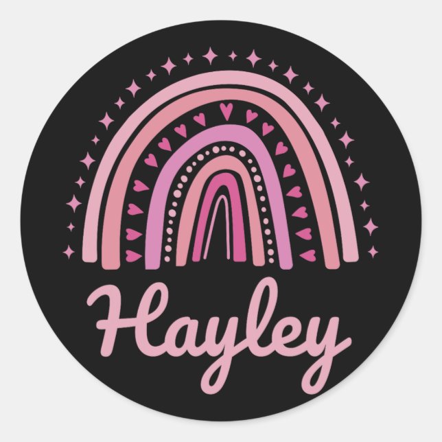 Name Personalized Funny Women Pink Rainbow Hayley  Classic Round Sticker (Front)