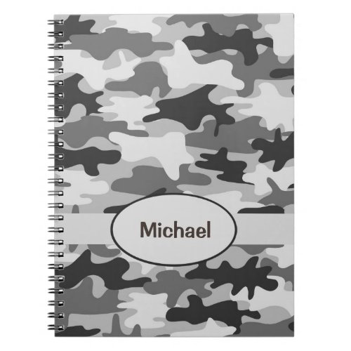 Name Personalized Grey Camouflage Writing Notebook