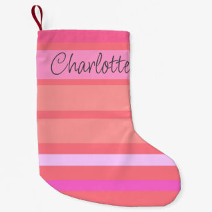 Name Personalized Hot Pink Stripes Double-Sided Small Christmas Stocking