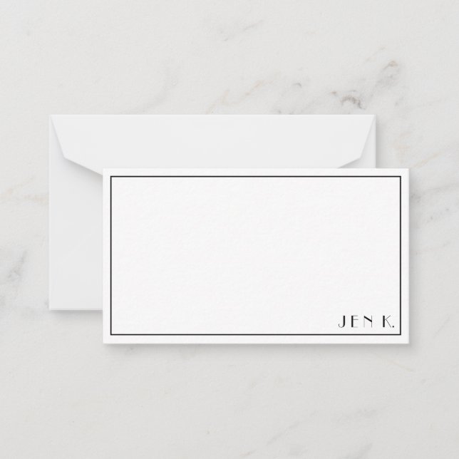 Name Personalized Modern Black White Minimalist Note Card (Front)