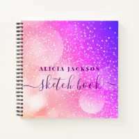 Elegant Pink Purple Glitter Sketchbook Name Script Notebook