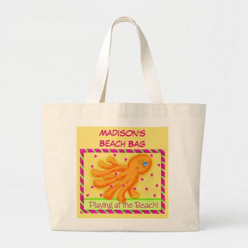 Name Personalized Octopus Yellow Orange Beach Tote