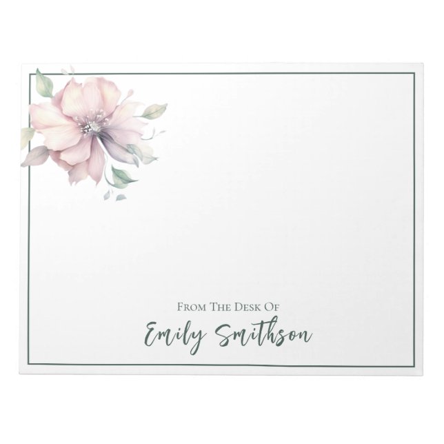 Name Personalized Pink And Green Floral Notepad (Front)
