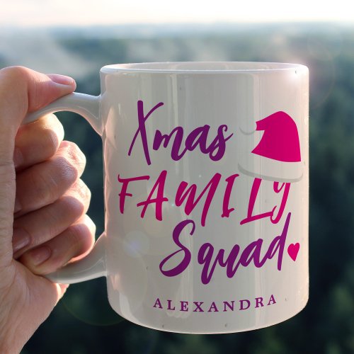 Name personalized pink Christmas family script  Coffee Mug