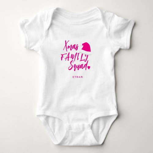 Name personalized pink Christmas family squad Baby Bodysuit